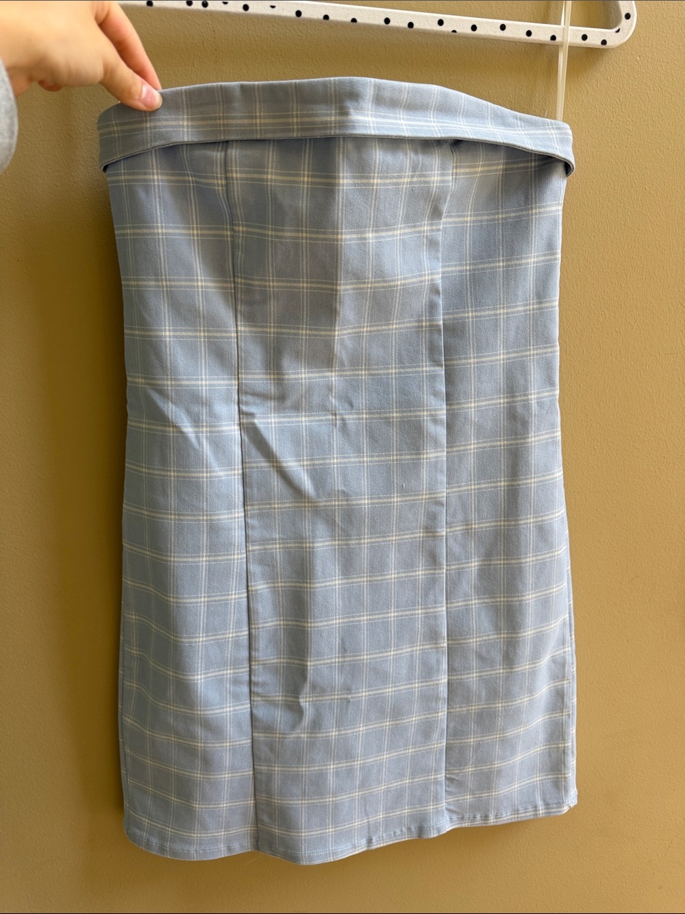 Altar'd State Light Blue Plaid Strapless Mini Dress